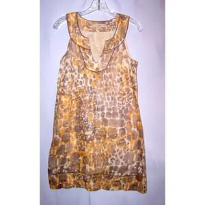 Ann Taylor LOFT Grey & Yellow Sleeveless Linen Shift Dress EUC Sz 2